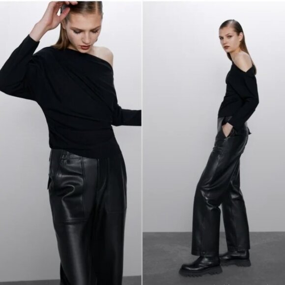 ZARA WOMAN BLACK RUCHED TOP Size M NEW WITH TAG! - Picture 3 of 6